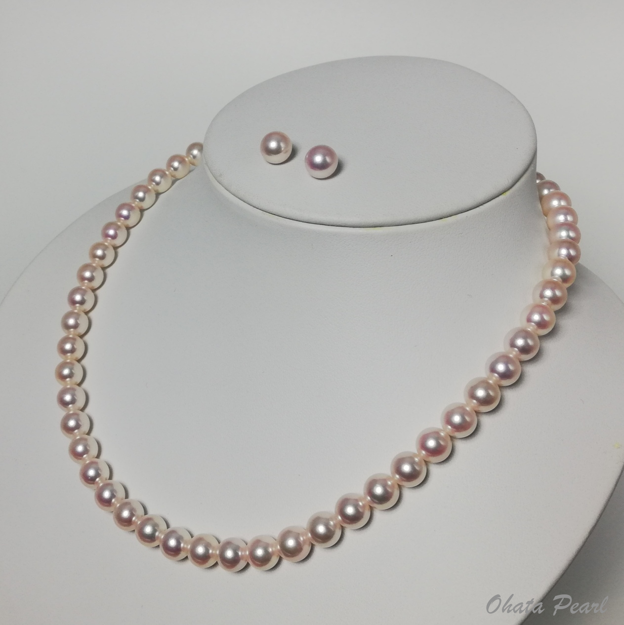 NEH7580高品質アコヤ真珠ネックレス・イヤリング又はピアスセット7.5～8.0㎜