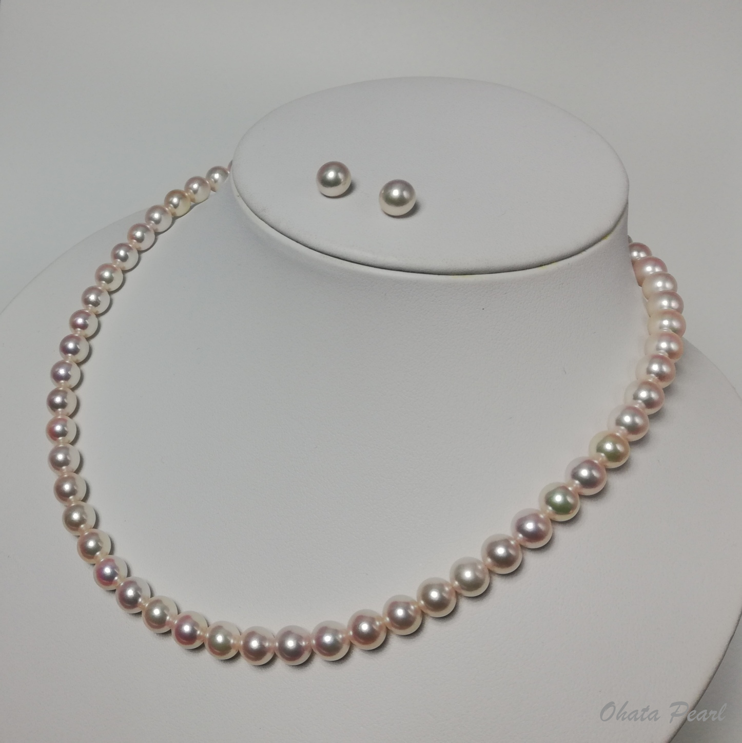 NEH7075高品質アコヤ真珠ネックレス・イヤリング又はピアスセット7.0～7.5㎜