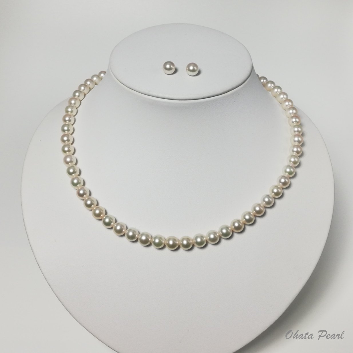 NESJ7075高品質アコヤ真珠ネックレス・イヤリング又はピアスセット7.0～7.5㎜